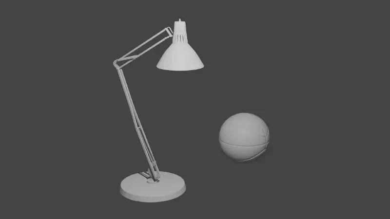 Modélisation terminée de la lampe de bureau Luxo avec le ballon de basket