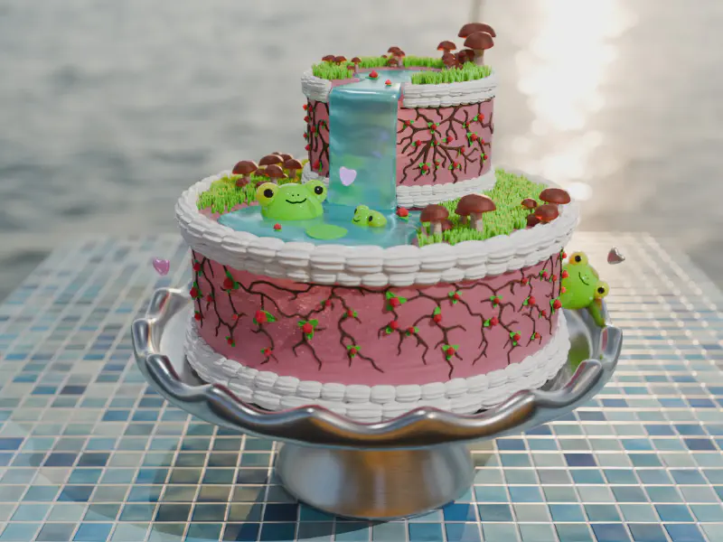 Le gros gâteau-cascade terminé